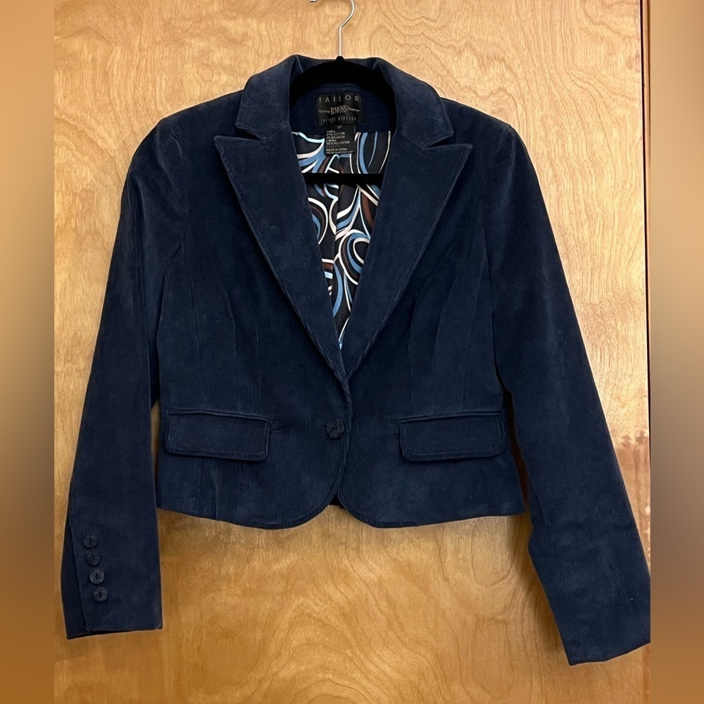 B.Moss Blue Corduroy Cropped Blazer 8P